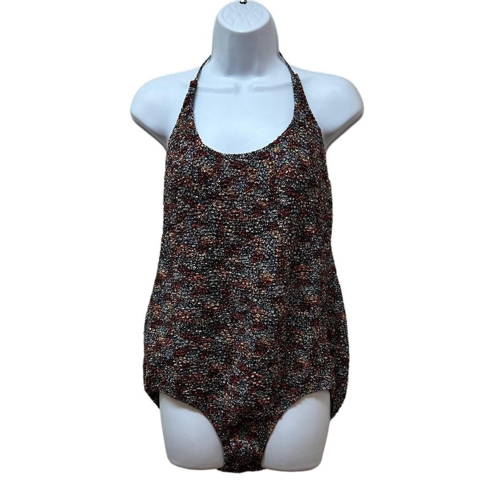 Vtg Gabar Saks Fifth One-Piece Swimsuit Black Floral Ruched Pin Tuck Fabric 14